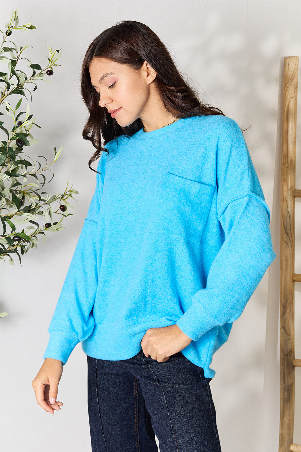 Honeybee Mumford's Round Neck Long Sleeve Sweater with Pocket