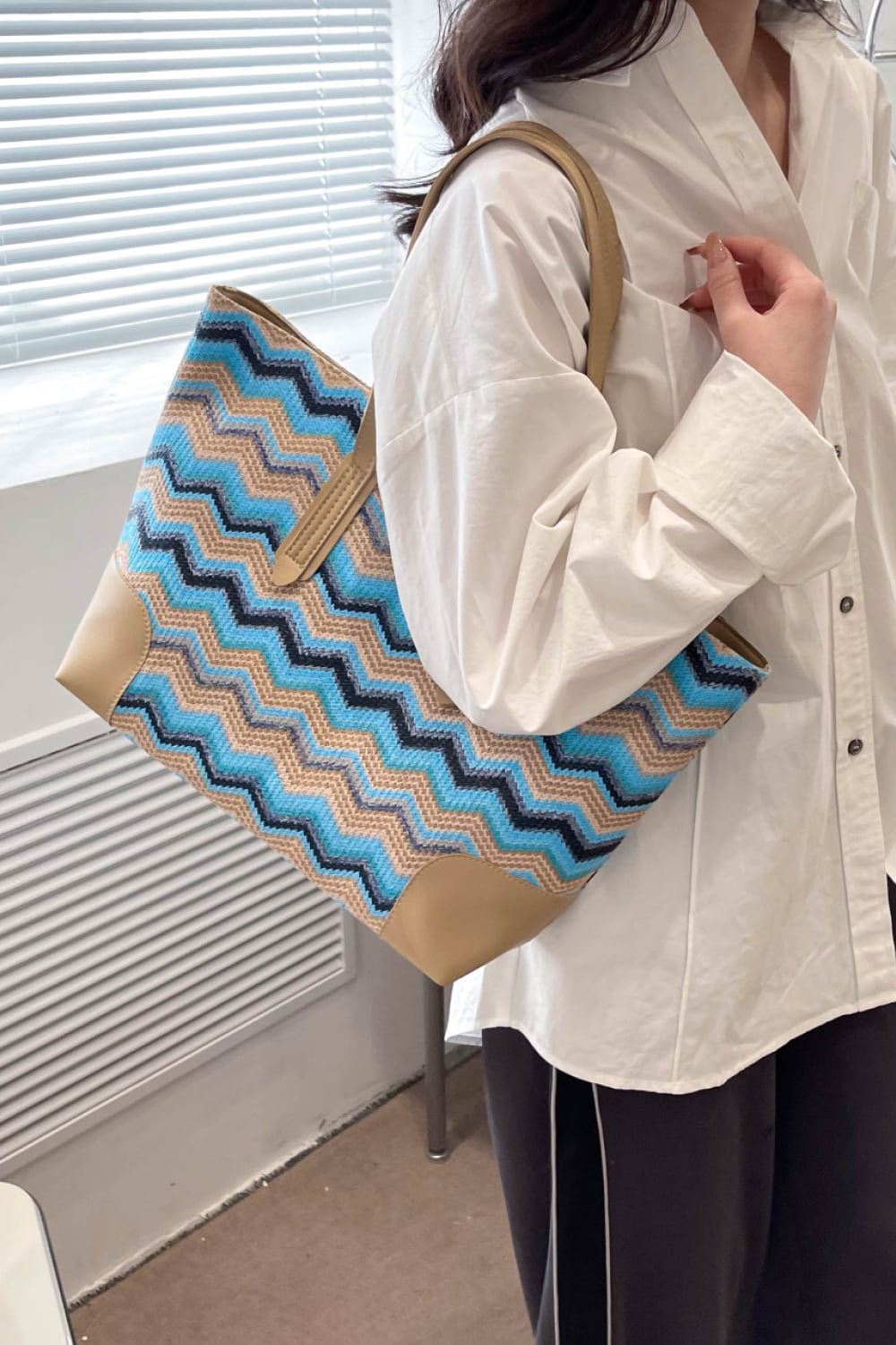 Honeybee Mumford's Chevron Straw Tote Bag