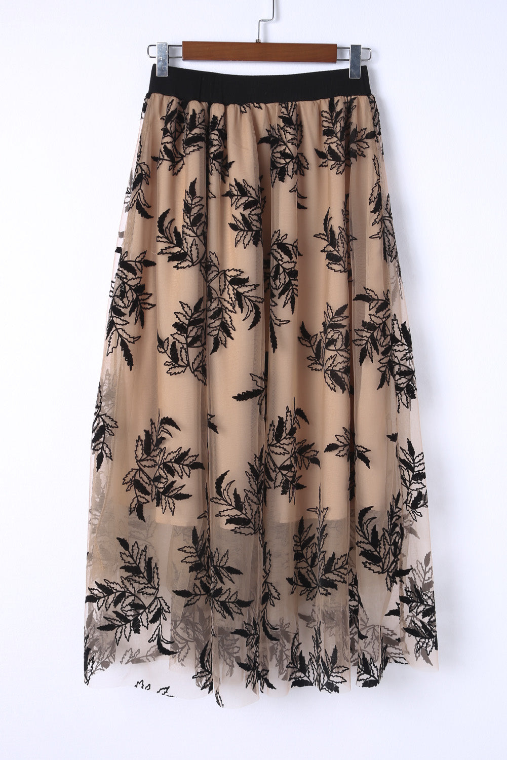 Honeybee Mumford's Apricot Floral Leaves Embroidered High Waist Maxi Skirt