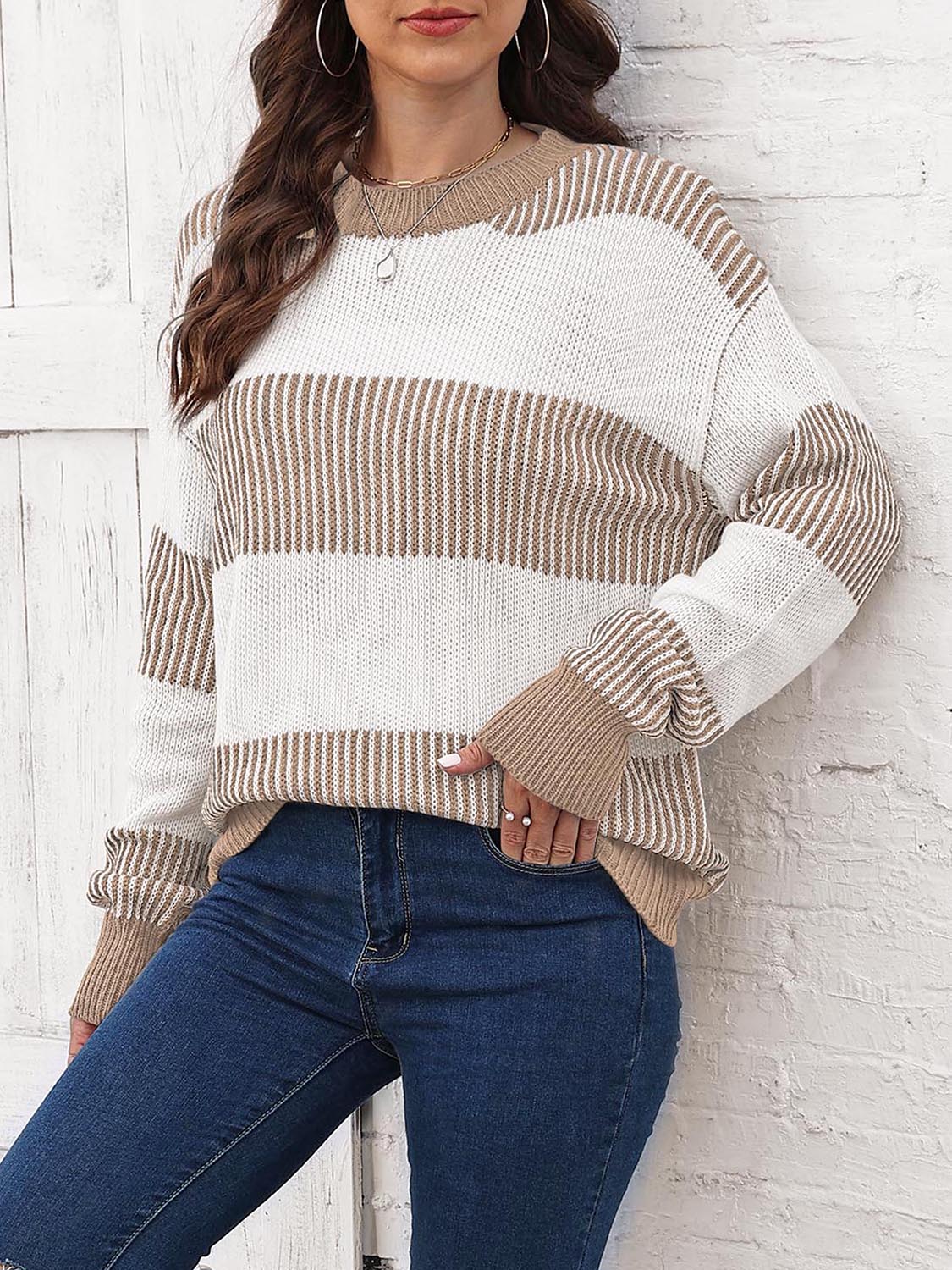 Honeybee Mumford's Full Size Round Neck Drop Shoulder Sweater