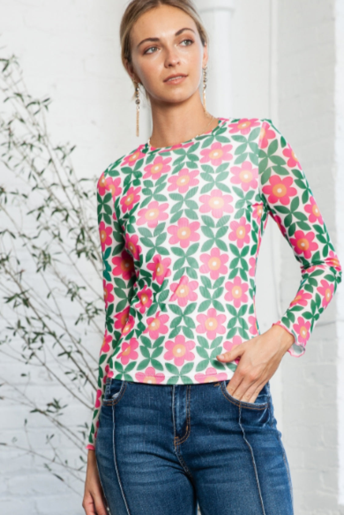 Honeybee Mumford's Floral Round Neck Long Sleeve Top