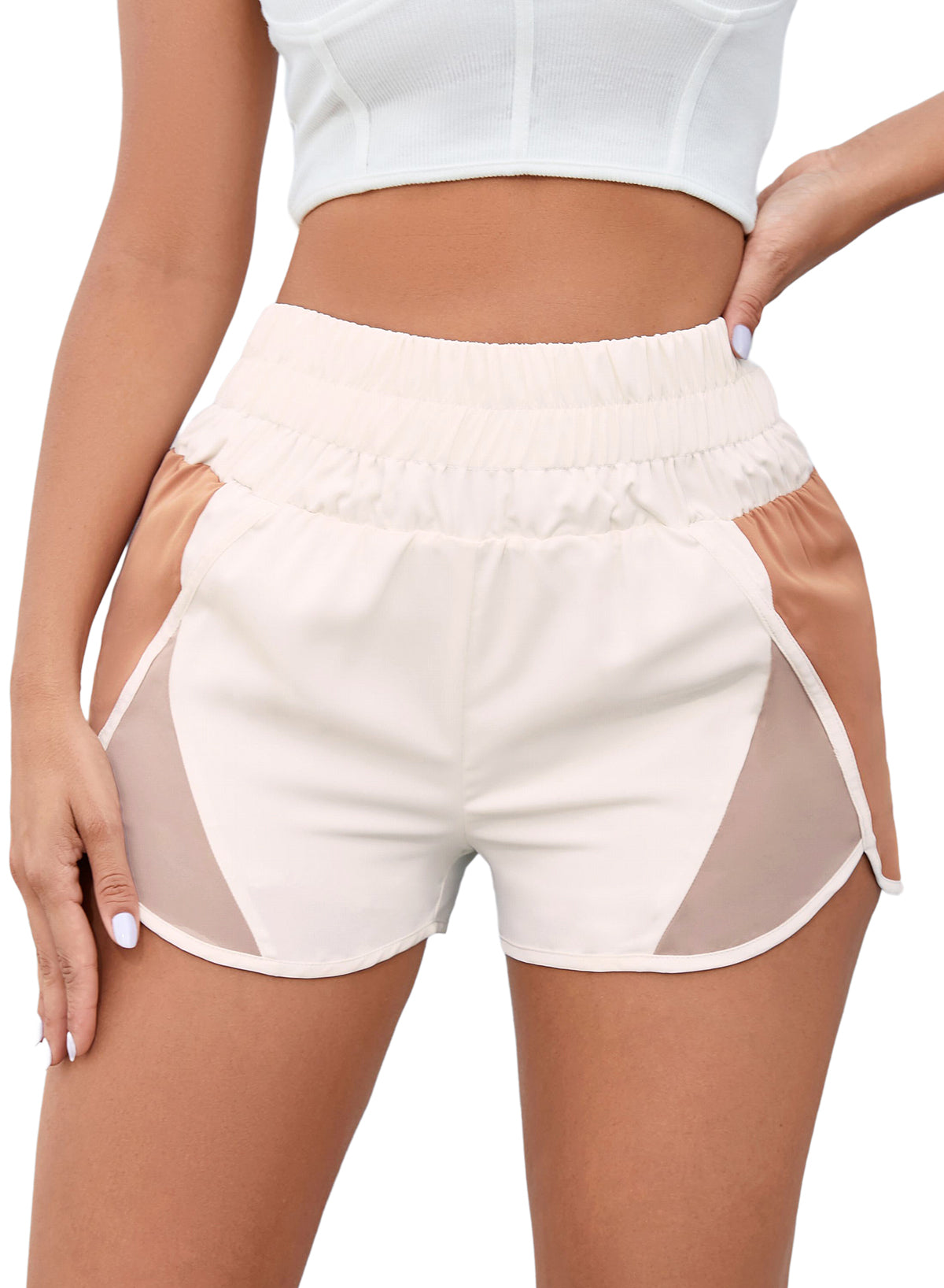 Honeybee Mumford's Apricot Color Block Split High Waist Shorts