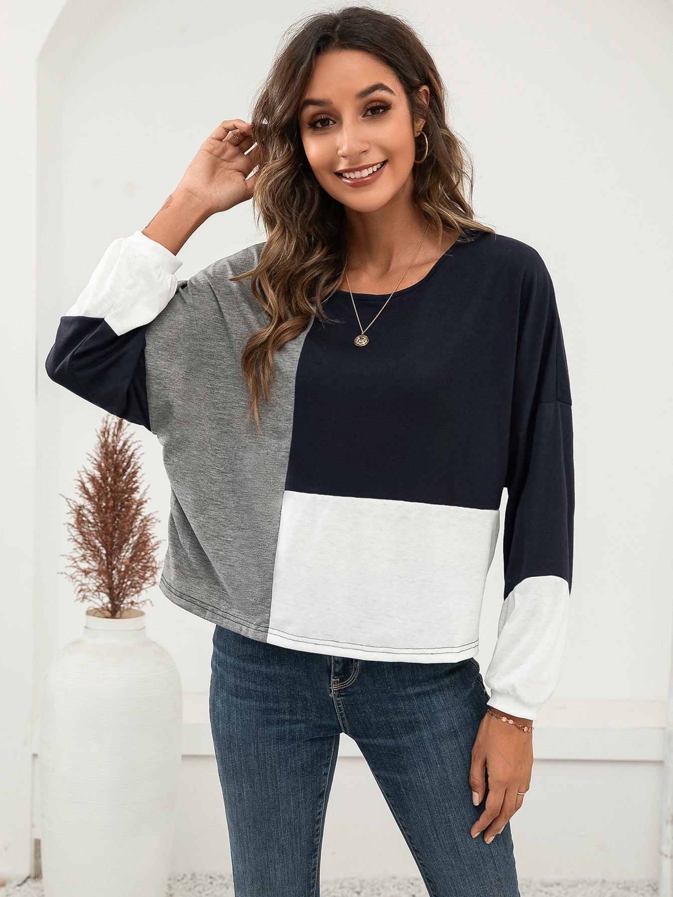 Honeybee Mumford's Three-Tone Color Block Dropped Shoulder Long Sleeve Tee