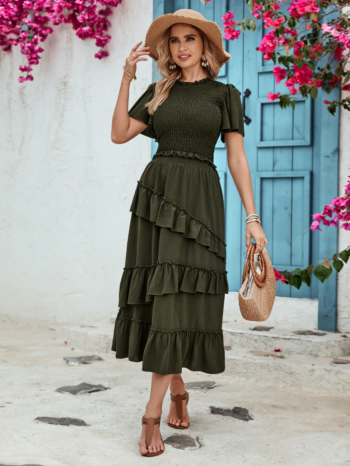 Honeybee Mumford's Ruffled Elastic Waist Midi Skirt