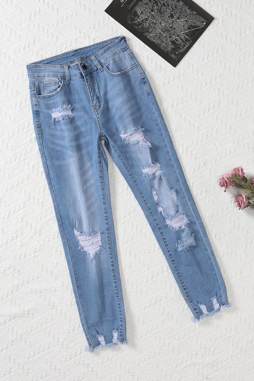 Honeybee Mumford's Light Blue Distressed Boyfriend Denim Pants