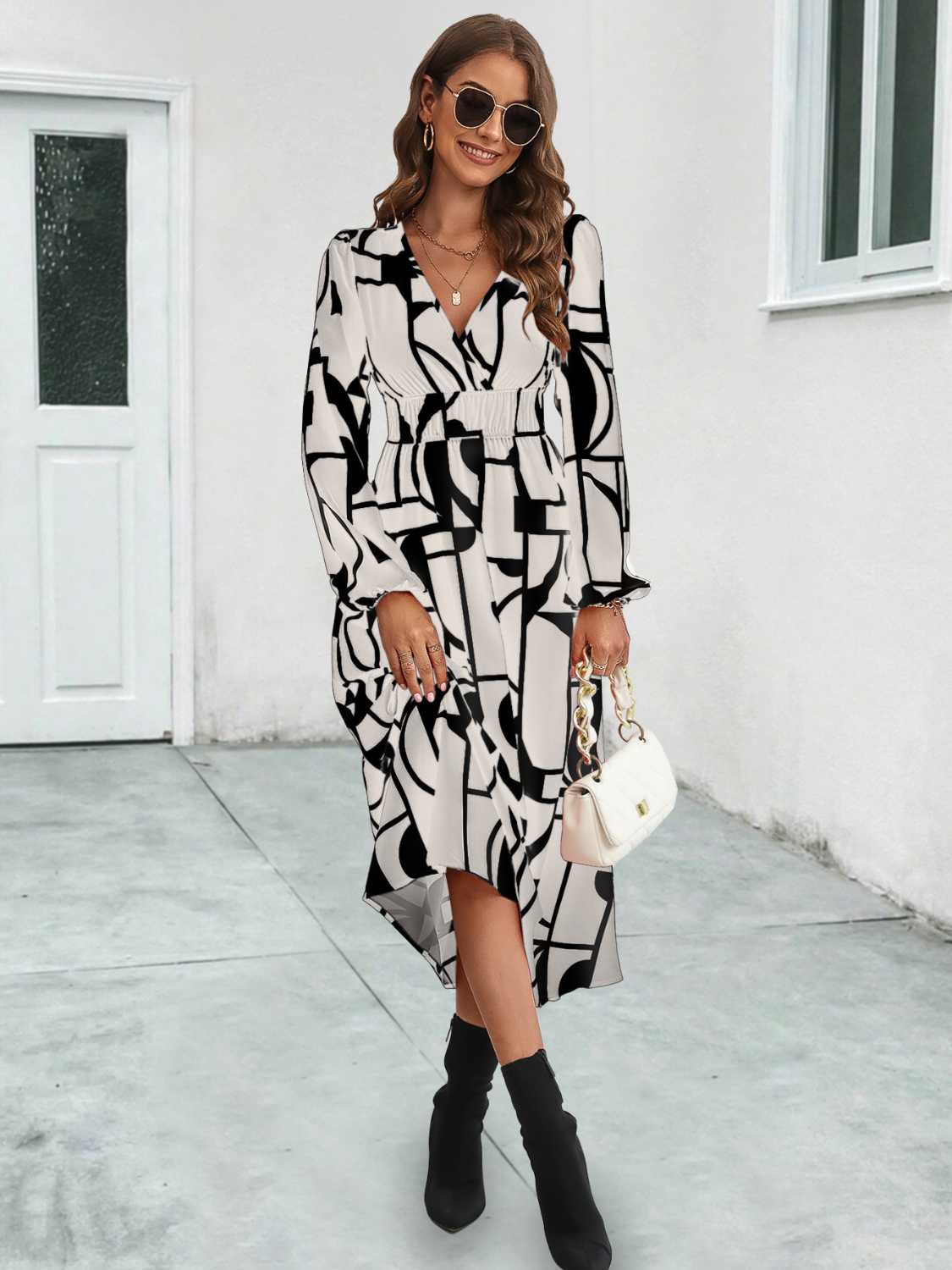 Honeybee Mumford's Surplice Neck Long Sleeve Midi Dress