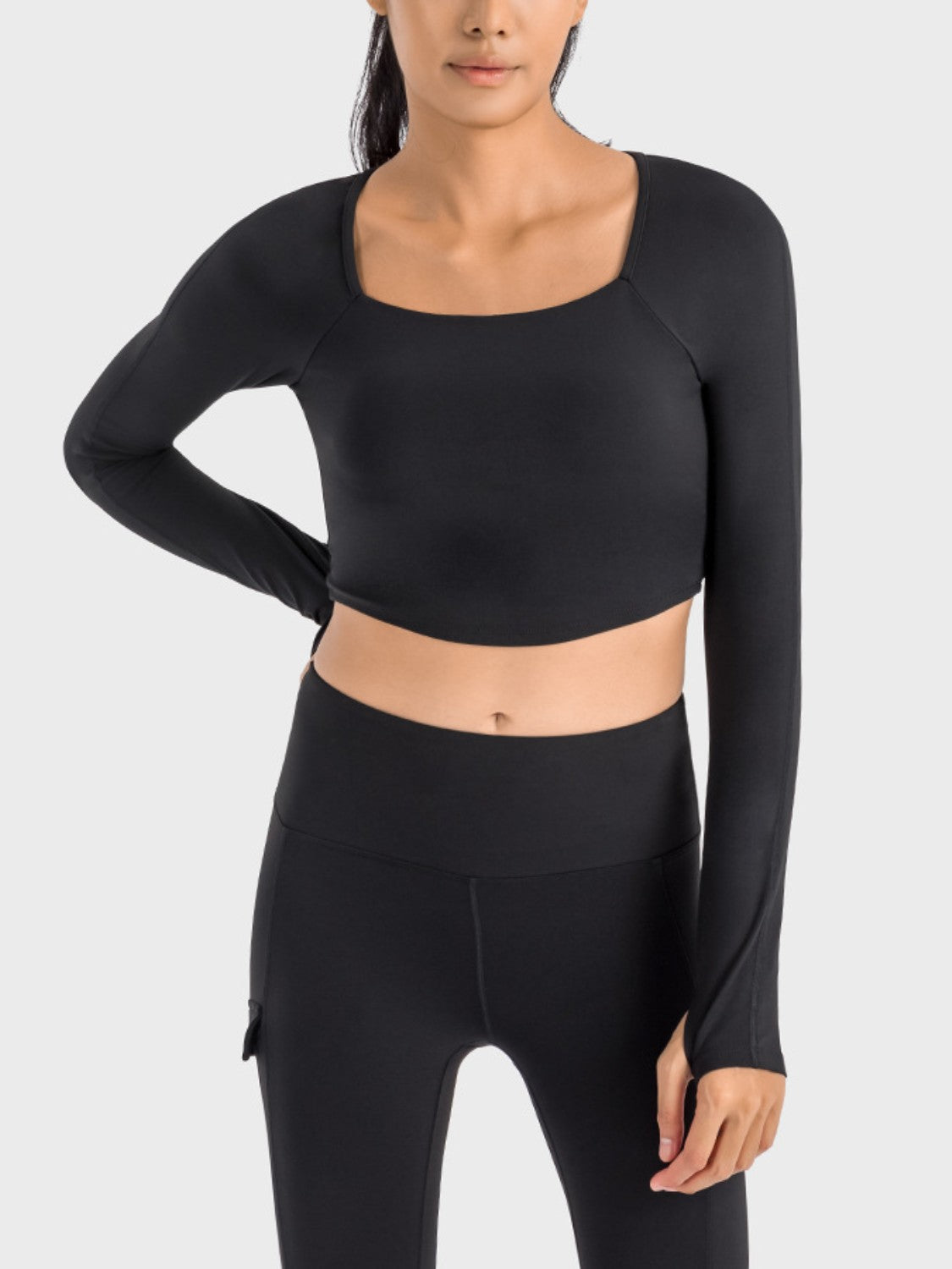 Honeybee Mumford's Square Neck Long Sleeve Cropped Sports Top