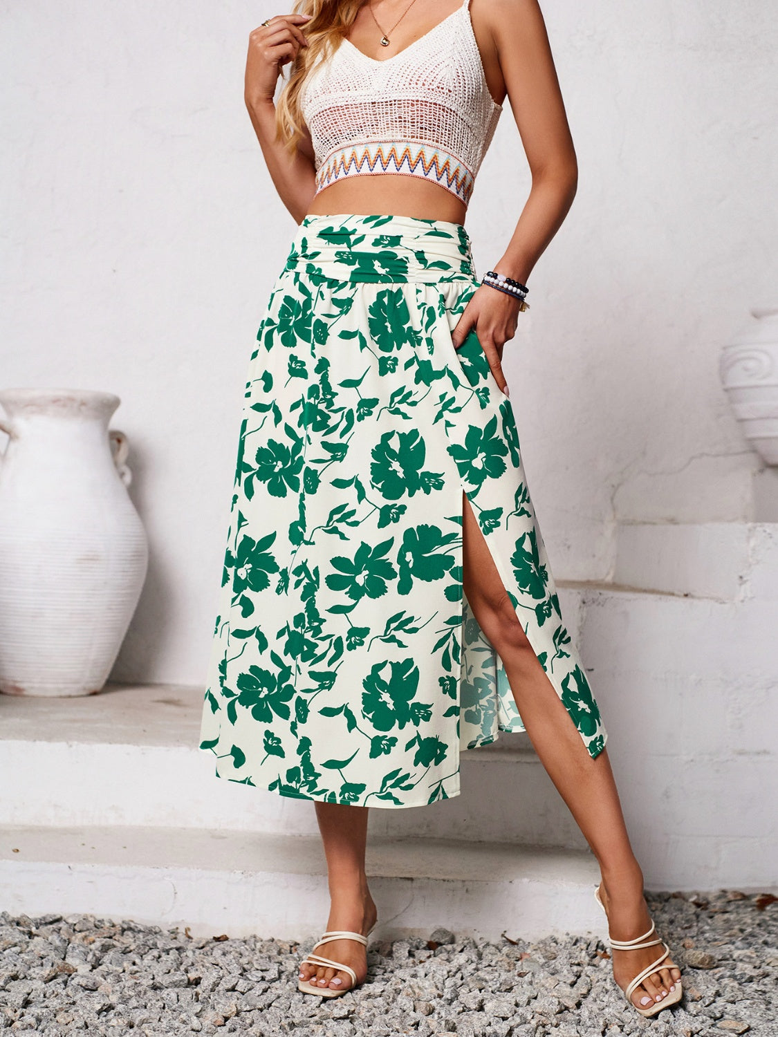 Honeybee Mumford's Slit Printed Midi Skirt