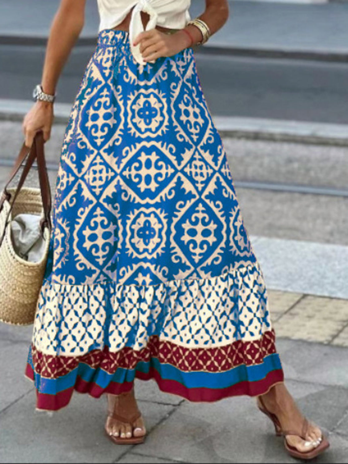 Honeybee Mumford's Geometric Elastic Waist Maxi Skirt