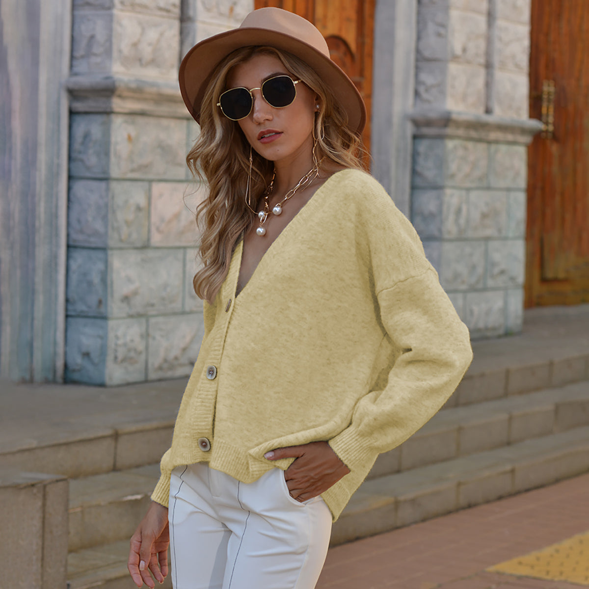 Honeybee Mumford's Button Up V-Neck Long Sleeve Cardigan