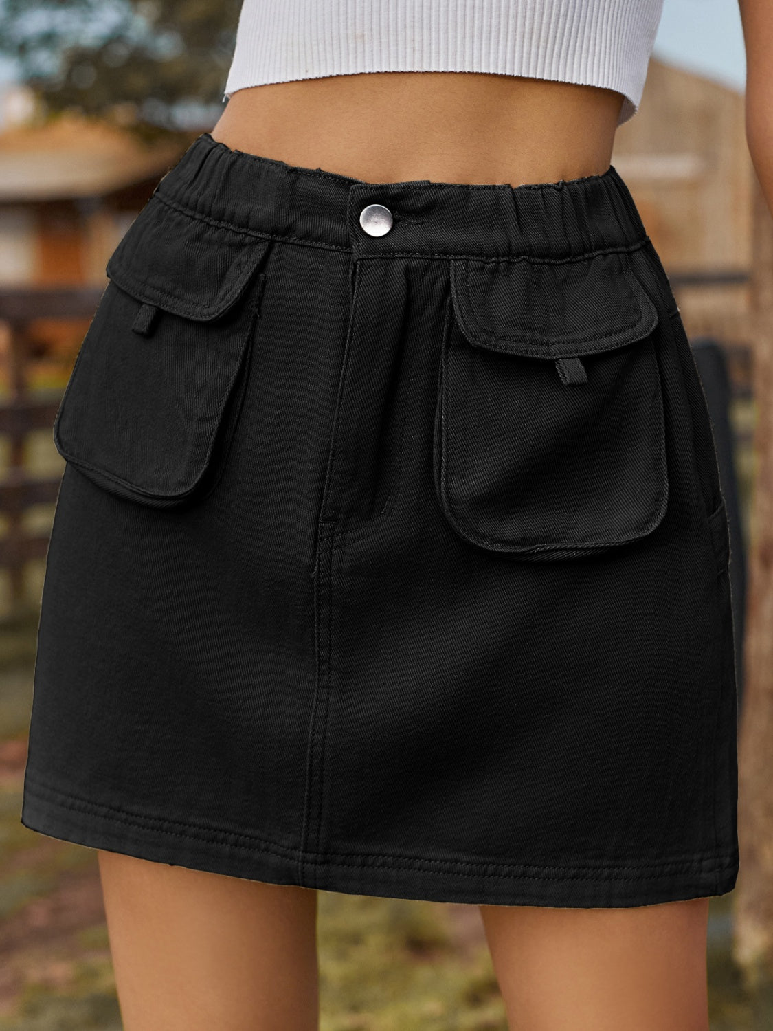 Honeybee Mumford's Pocketed Elastic Waist Denim Skirt