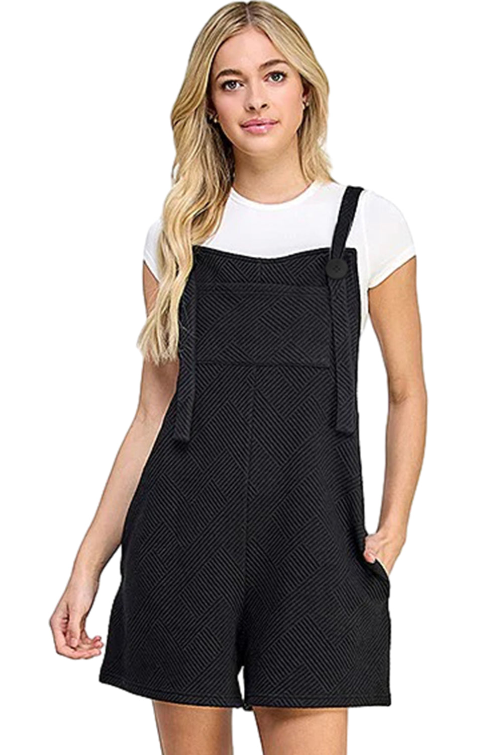 Honeybee Mumford's Black Adjustable Straps Textured Romper