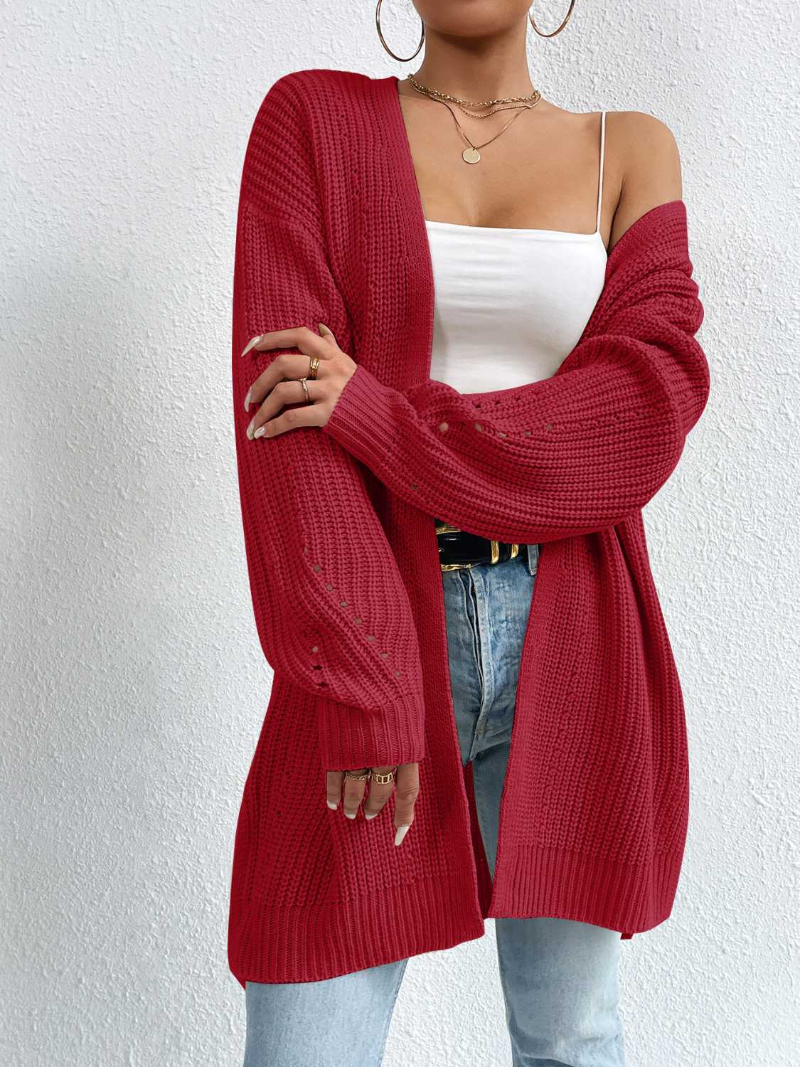 Honeybee Mumford's Open Front Dropped Shoulder Slit Cardigan