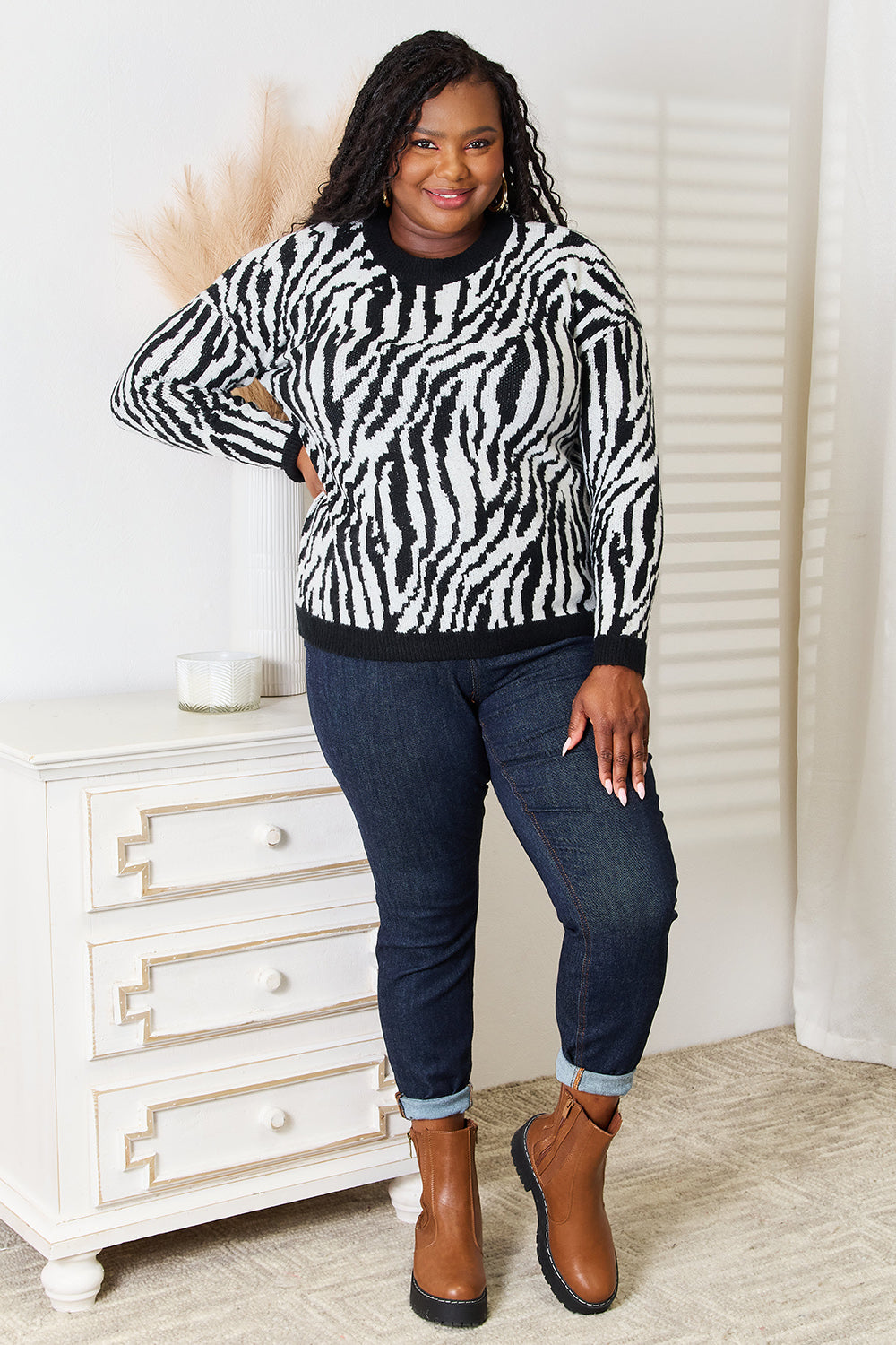 Honeybee Mumford's Heimish Full Size Zebra Print Sweater