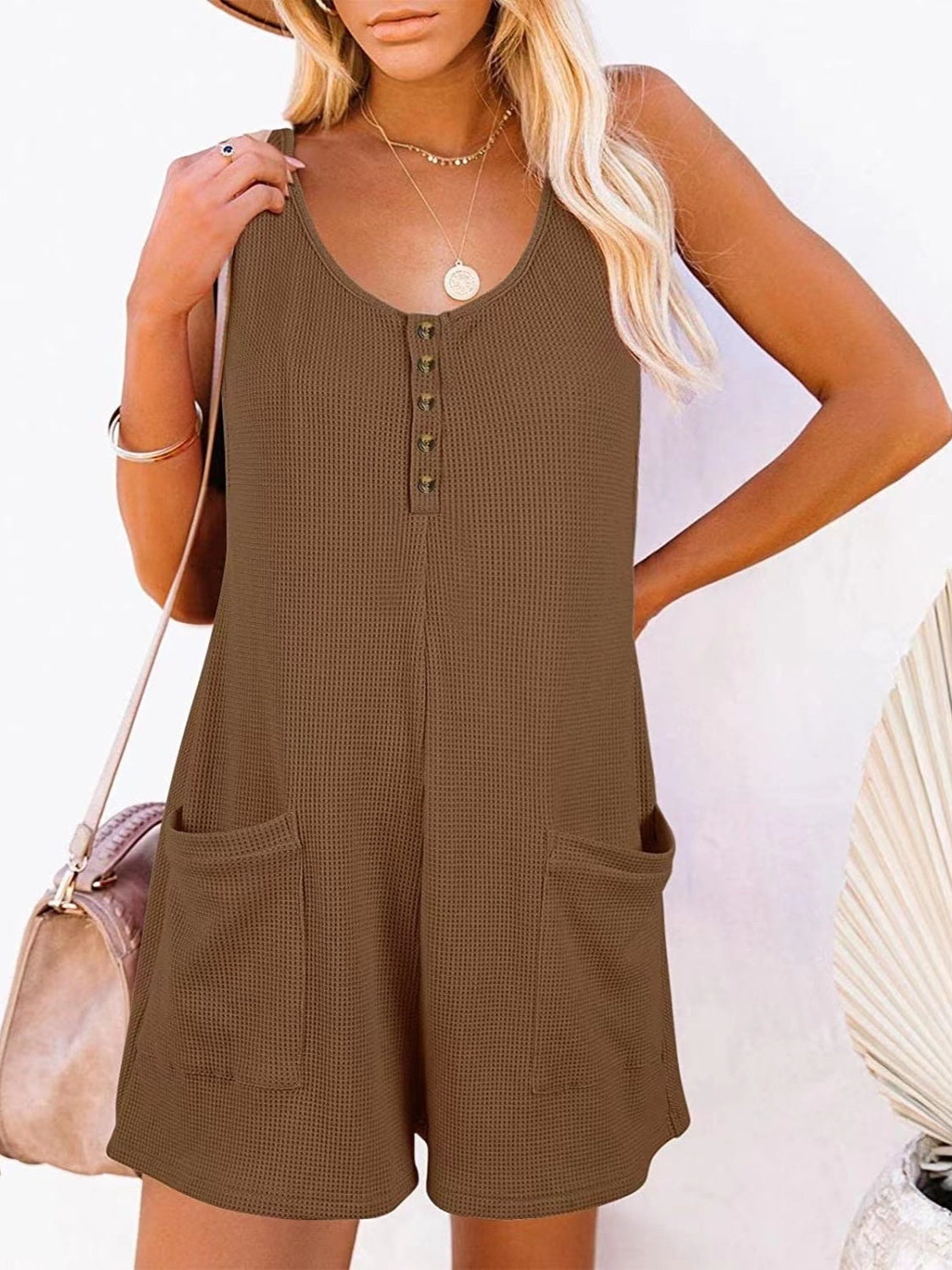 Honeybee Mumford's Full Size Pocketed Scoop Neck Sleeveless Romper