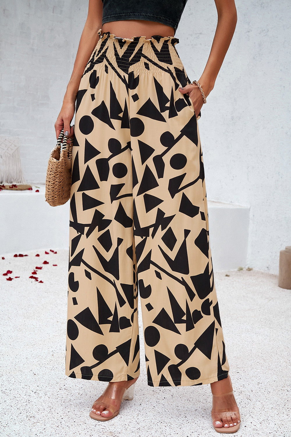 Honeybee Mumford's Smocked Printed Wide Leg Pants with Pockets