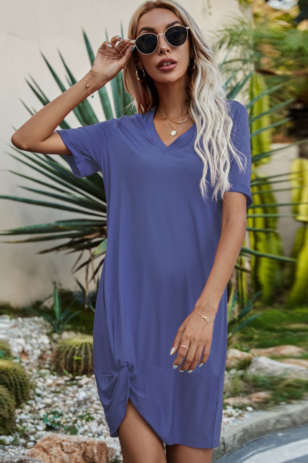 Honeybee Mumford's Twisted V-Neck Short Sleeve Dress