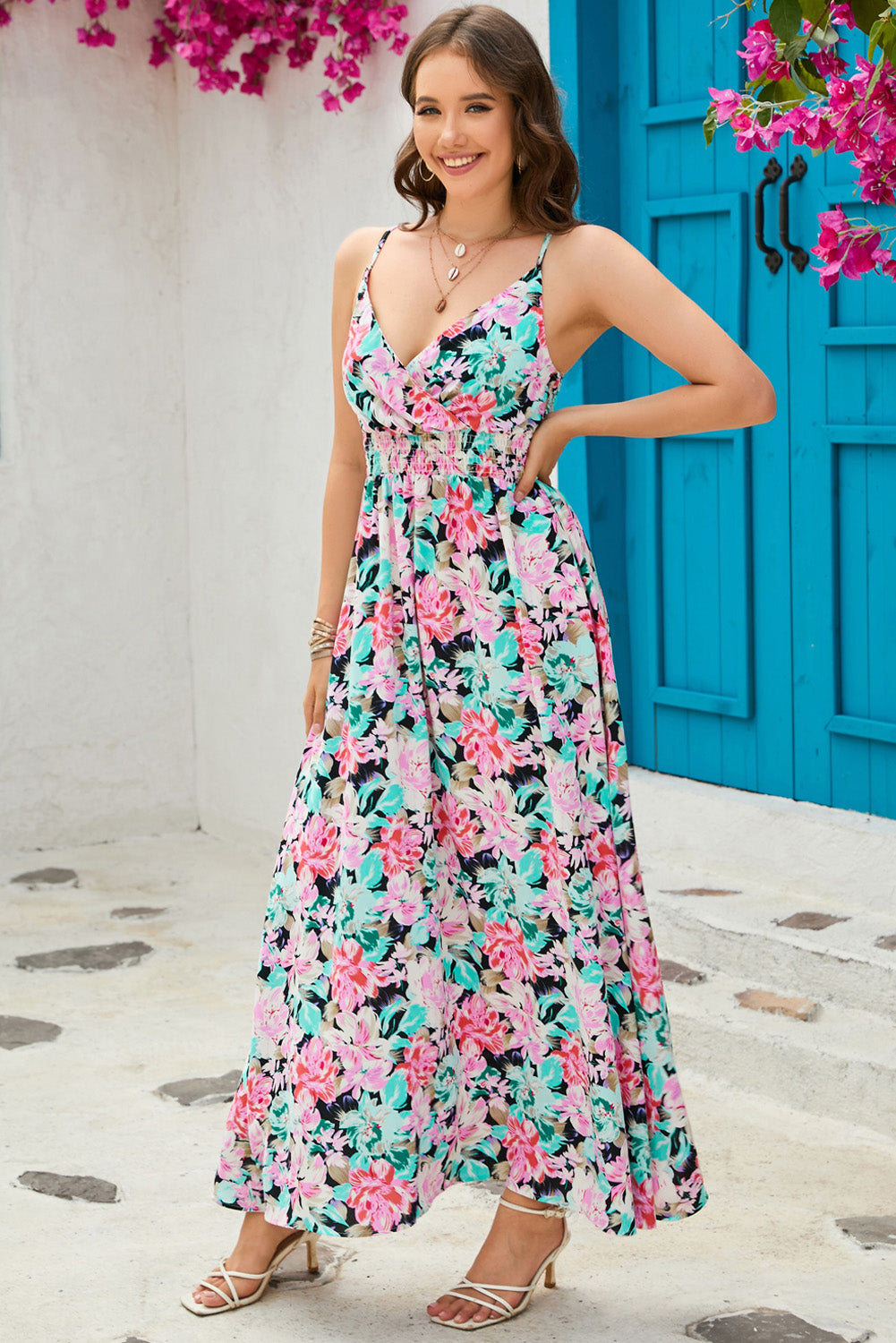 Honeybee Mumford's Floral Spaghetti Strap Surplice Neck Maxi Dress