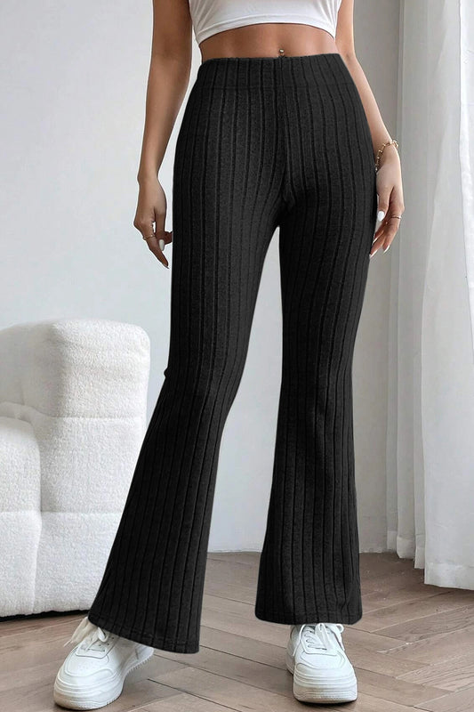 honeybee Mumford's Ribbed High Waist Flare Pants (Black , Dark Blue, Deep Teal, Light Gray colors)