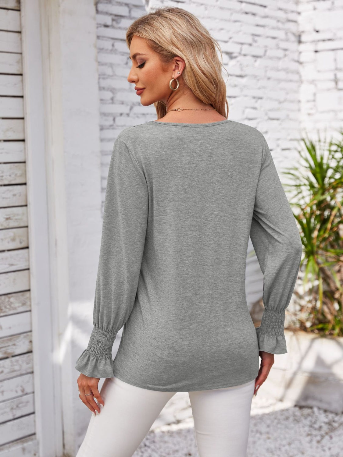 Honeybee Mumford's Smocked V-Neck Long Sleeve Blouse