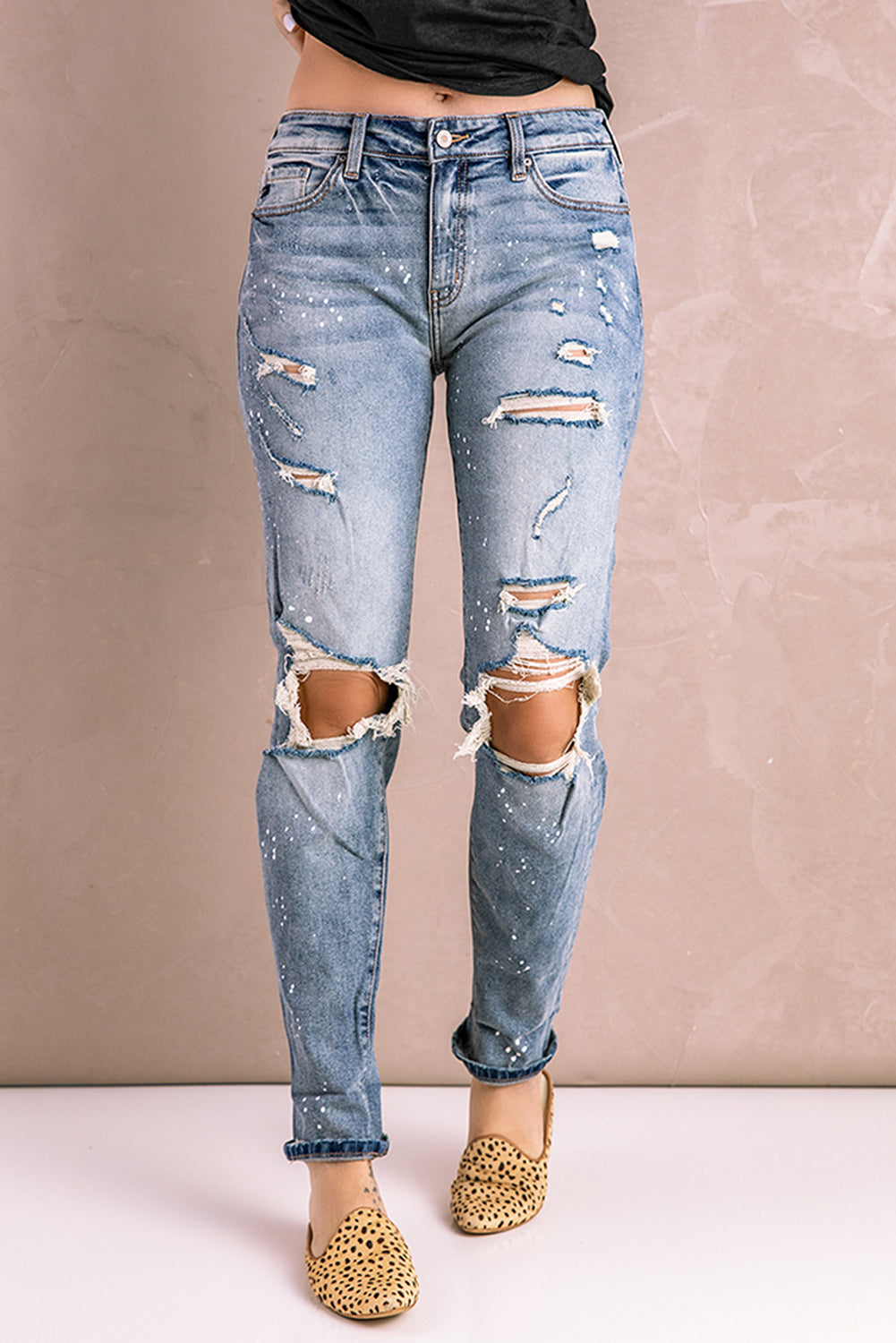 Honeybee Mumford's Splatter Distressed Acid light blue Wash Jeans with Pockets