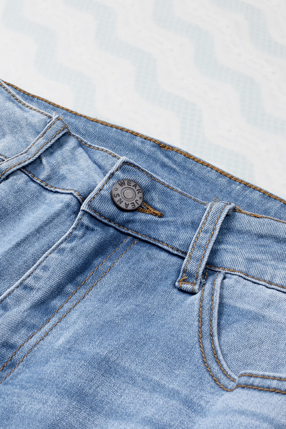 Honeybee Mumford's Sky Blue Buttoned Pockets Distressed Jeans