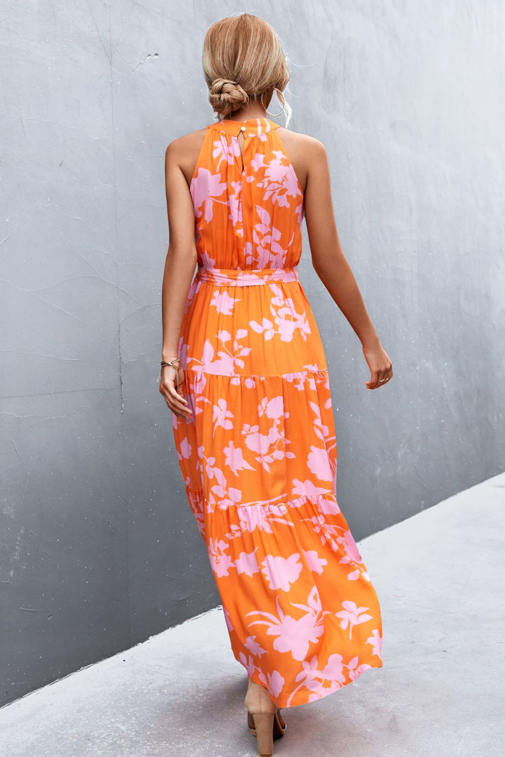 Honeybee Mumford's Printed Sleeveless Tie Waist Maxi Dress