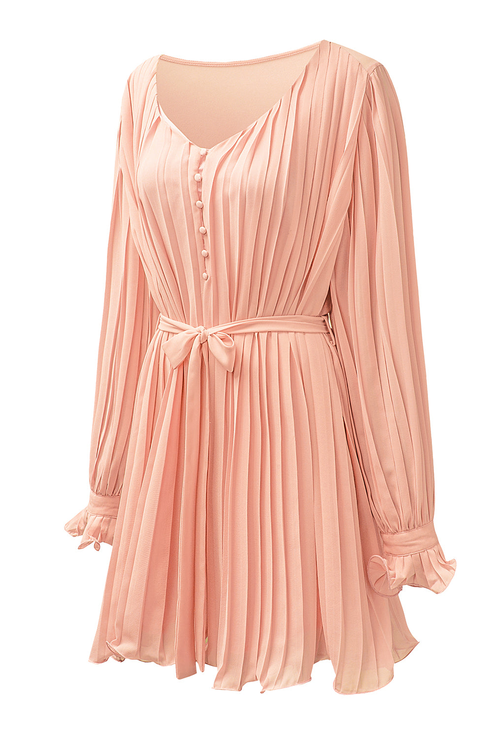 Honeybee Mumford's Pink Pleated Ruffled Tie Waist Buttons V Neck Romper