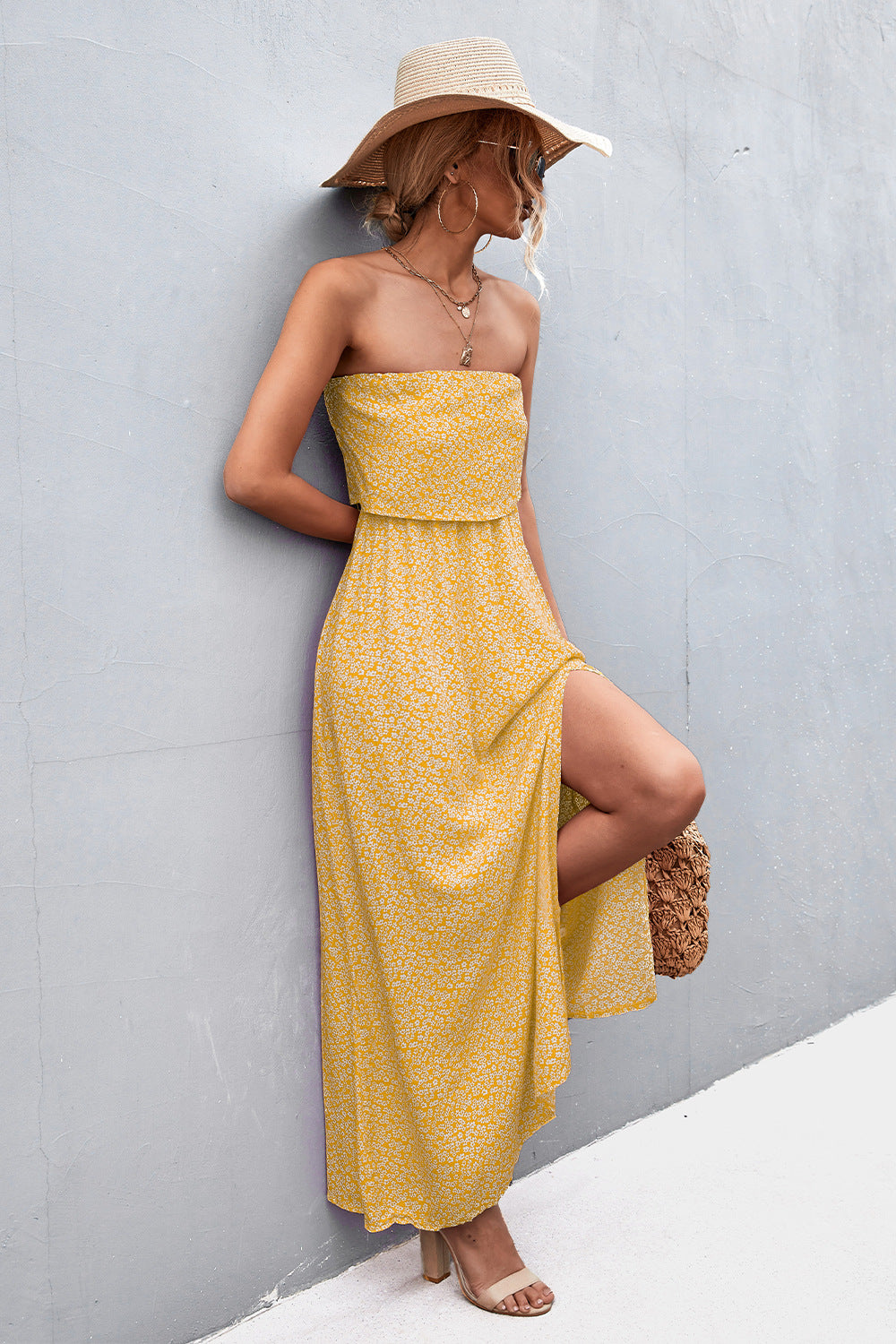 Honeybee Mumford's Strapless Split Maxi Dress