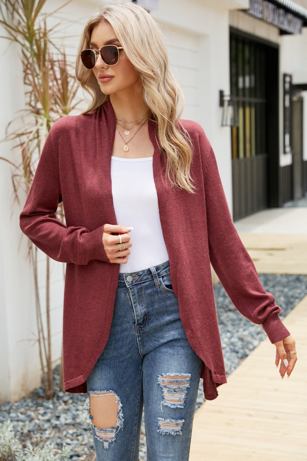 Honeybee Mumford's Open Front Long Sleeve Longline Cardigan