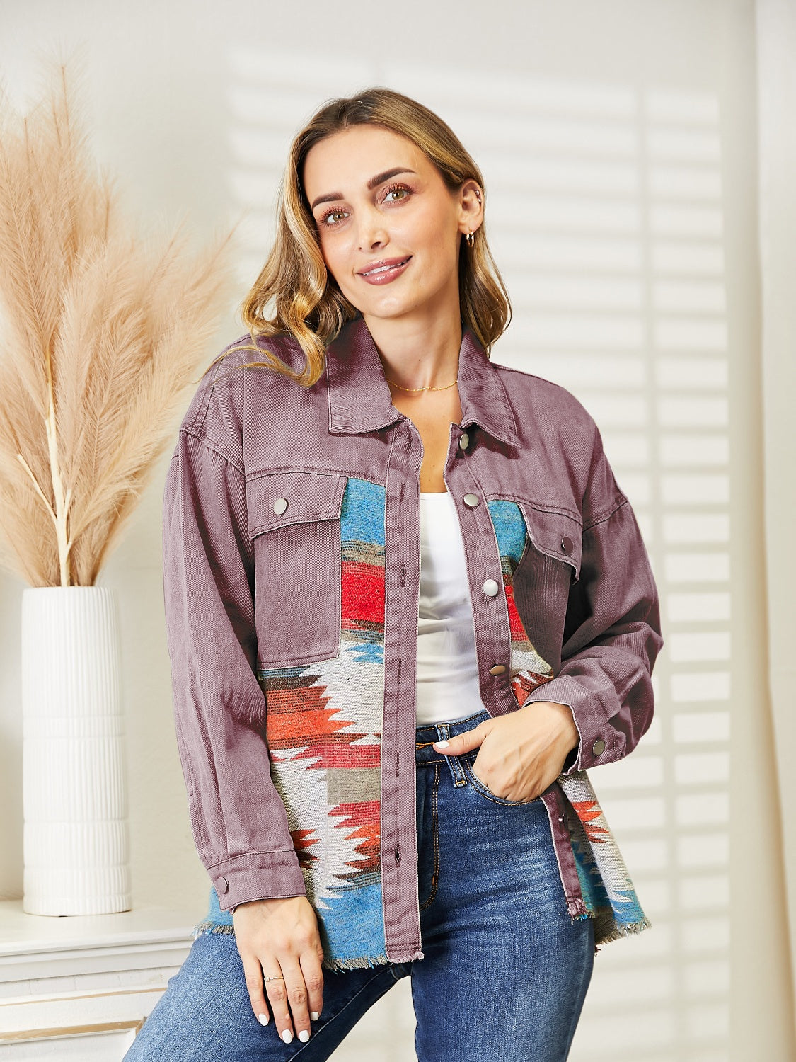 Honeybee Mumford's Dropped Shoulder Long Sleeve Printed Denim Jacket