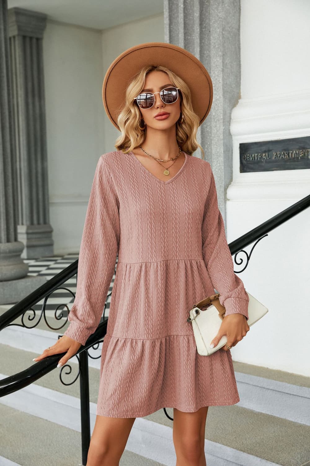 Honeybee Mumford's V-Neck Long Sleeve Mini Dress