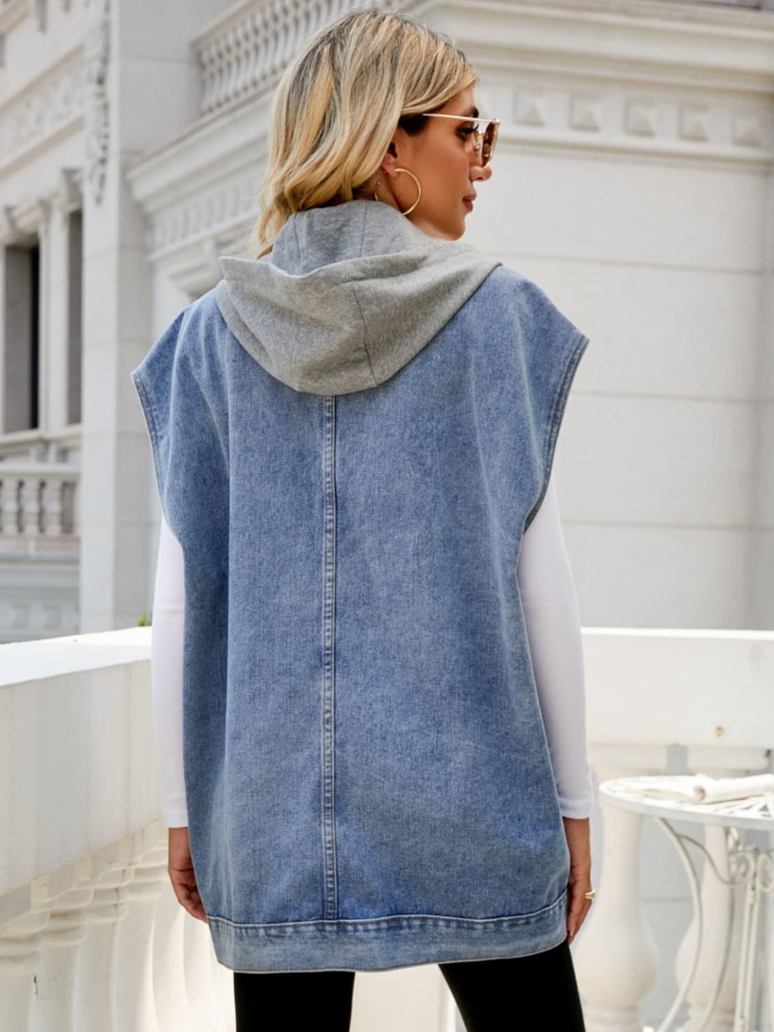 Honeybee Mumford's Hooded Sleeveless Denim Top with Pockets