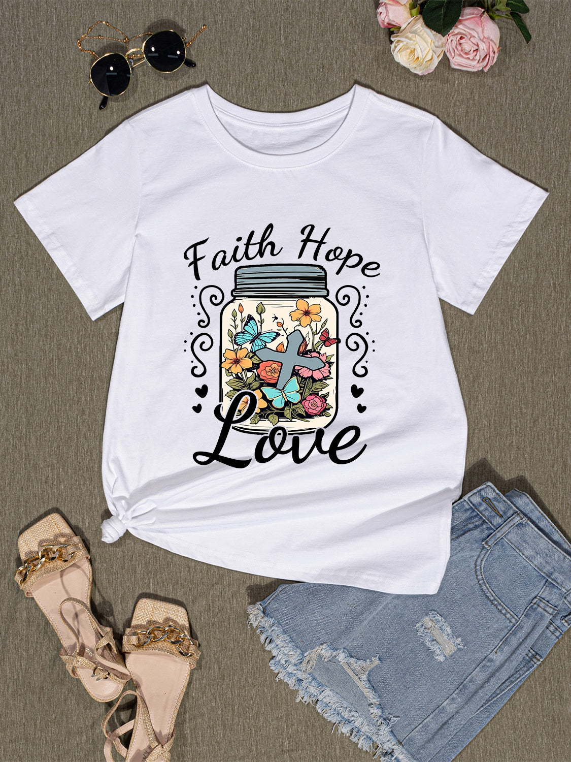 Honeybee Mumford's FAITH HOPE LOVE Round Neck T-Shirt