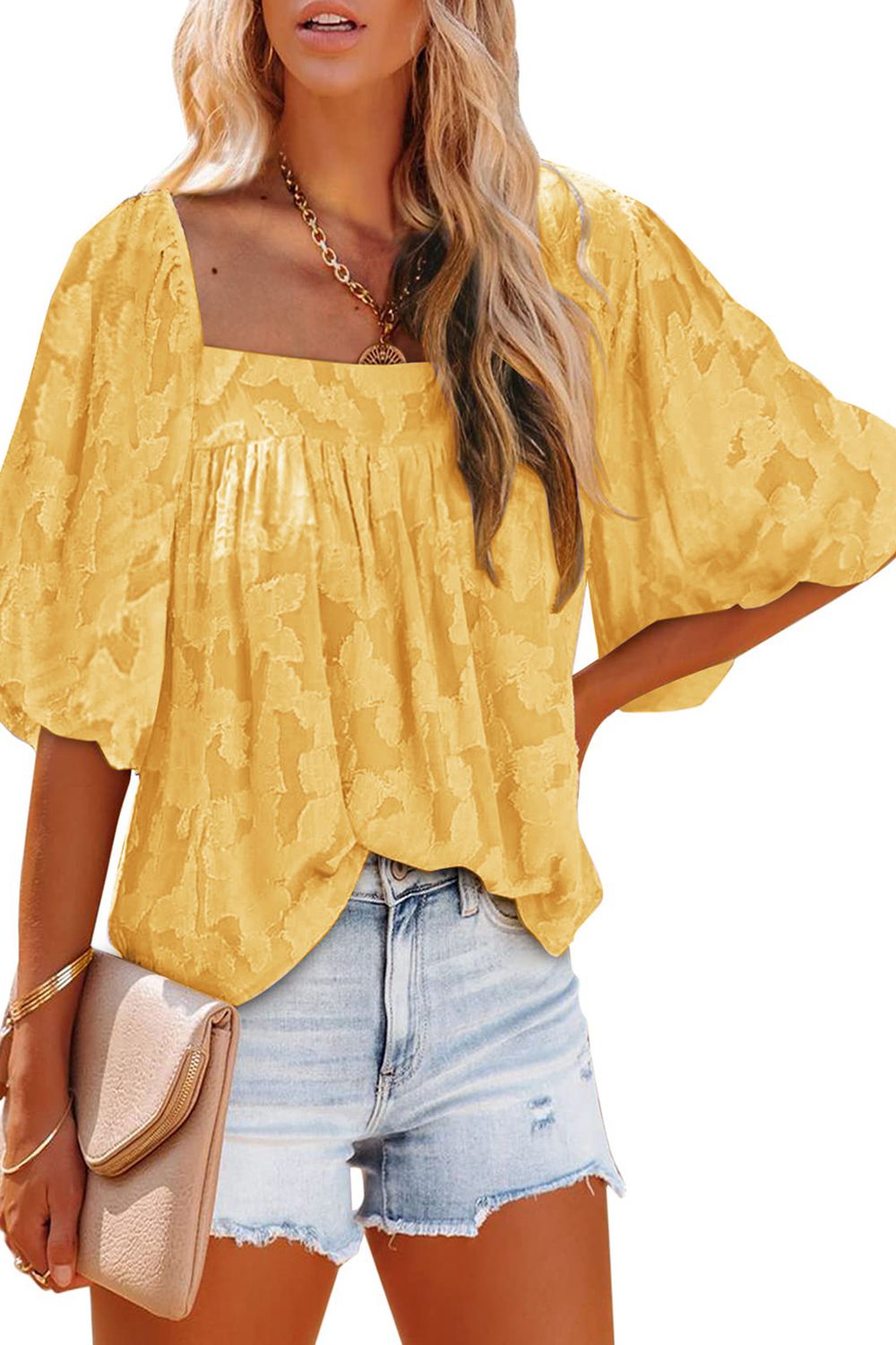 Honeybee Mumford's Square Neck Puff Sleeve Blouse