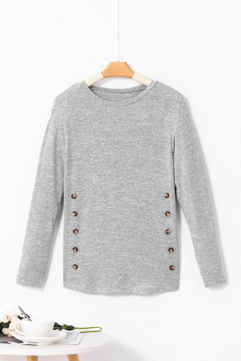 Honeybee Mumford's Decorative Button Round Neck Long Sleeve Top