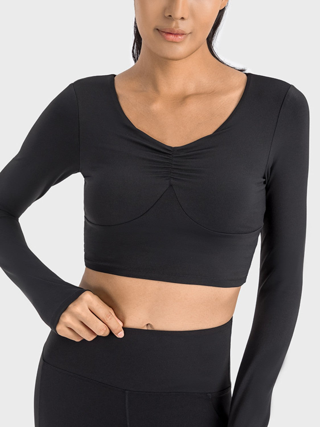 Honeybee Mumford's Ruched Cropped Long Sleeve Sports Top