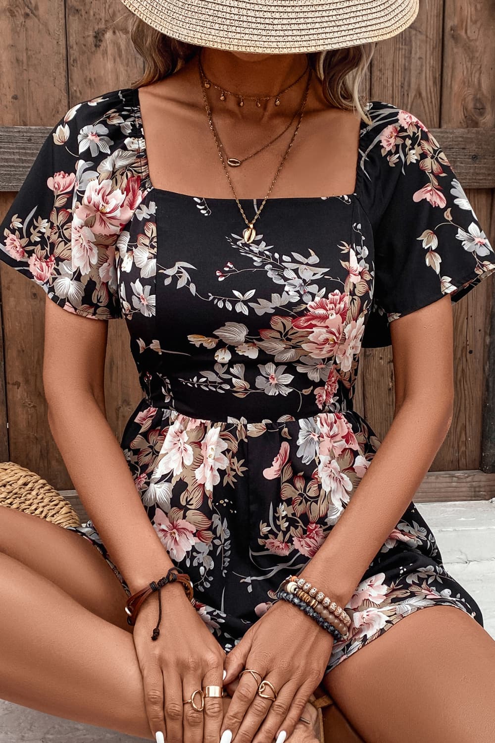 Honeybee Mumford's Floral Cutout Tie Back Romper