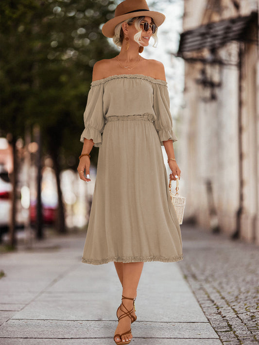 Honeybee Mumford's Frilled Off-Shoulder Flounce Sleeve Dress