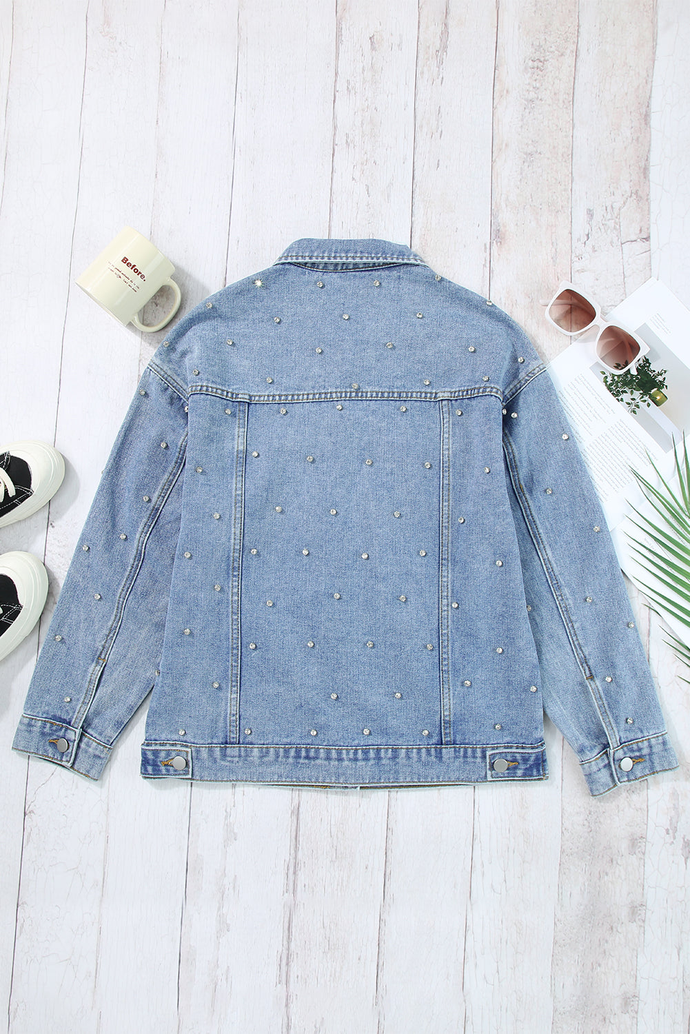 Honeybee Mumford's Mist Blue Rhinestones Studded Denim Jacket