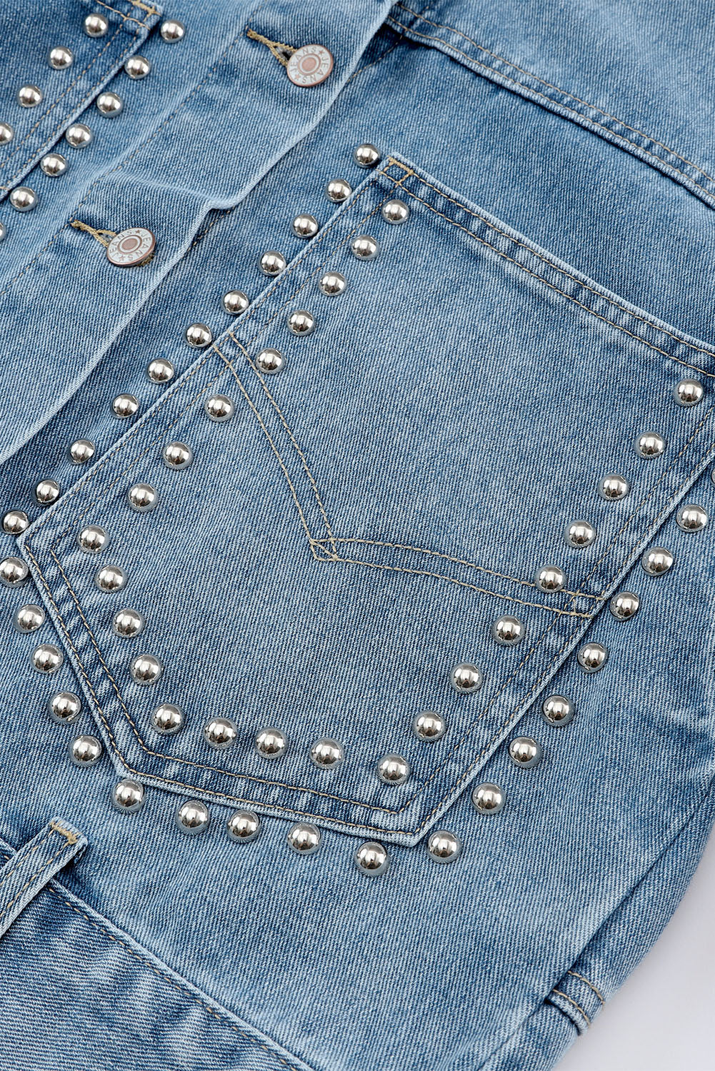 Honeybee Mumford's Sky Blue Rivet Studded Pocketed Denim Jacket