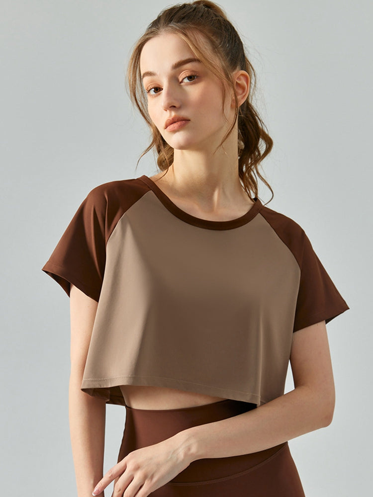 Honeybee Mumford's Round Neck Raglan Sleeve Cropped Sports Top