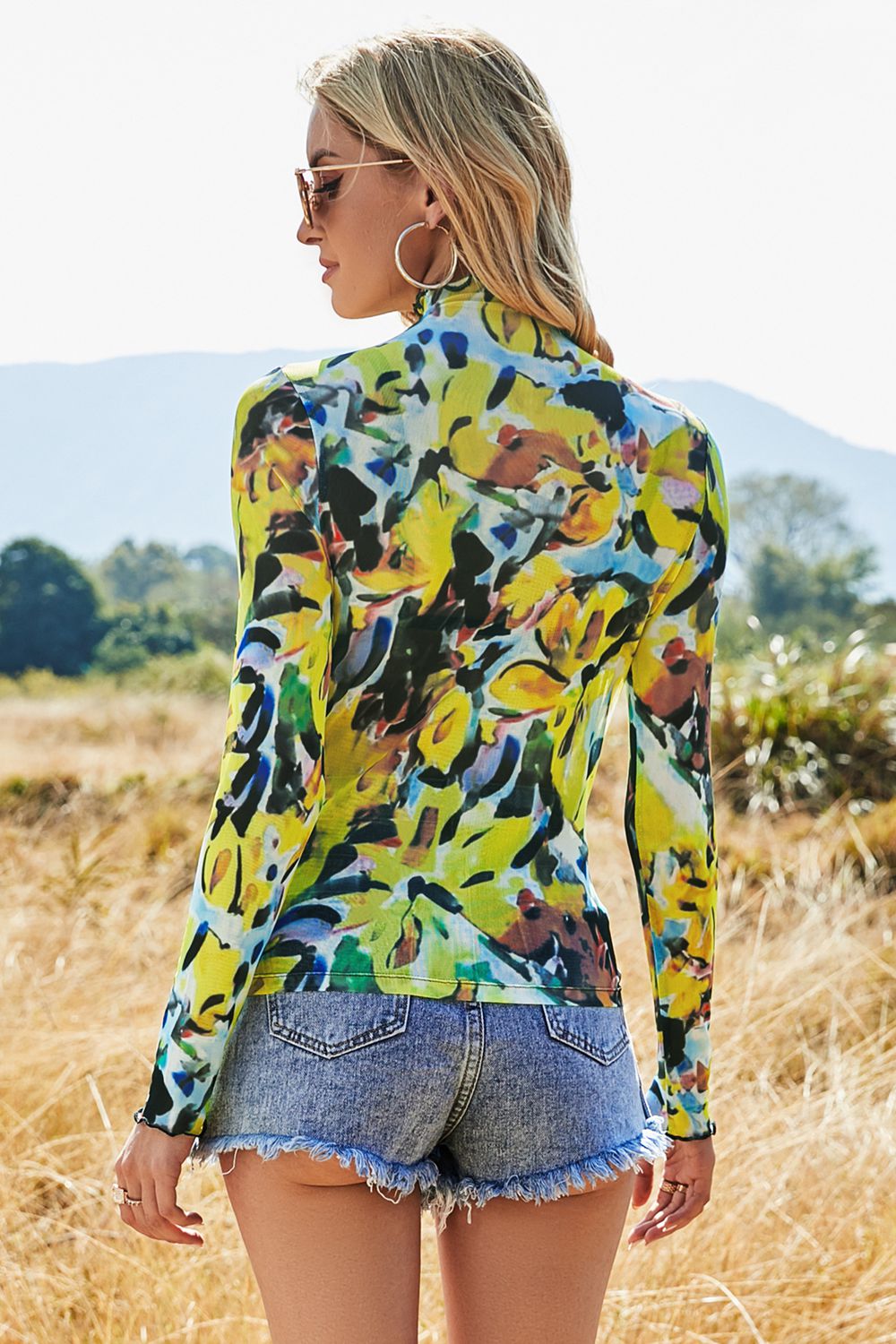 Honeybee Mumford's Printed Mock Neck Long Sleeve Blouse