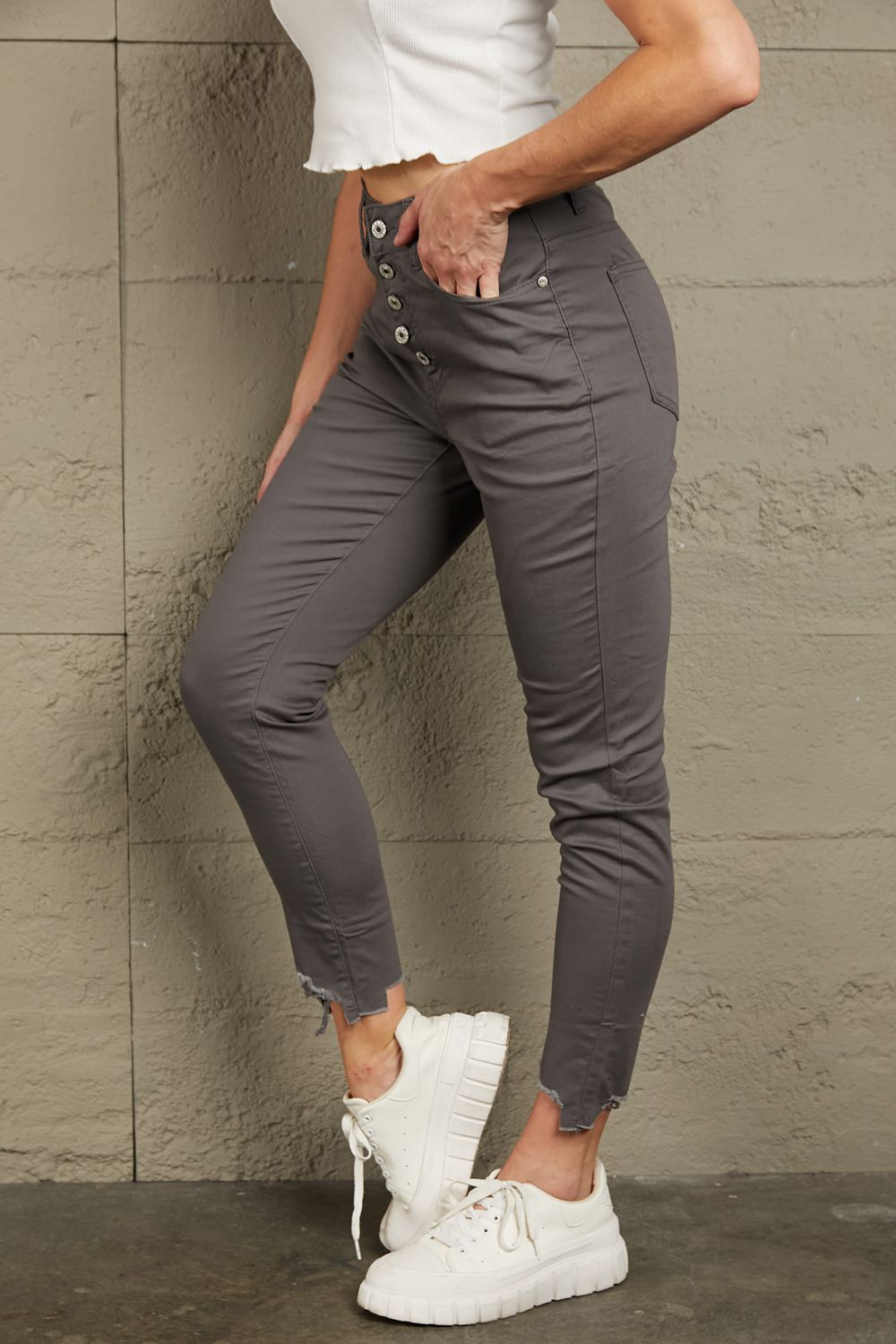 Honeybee Mumford's Gray or Moss green Hem Detail Skinny Jeans