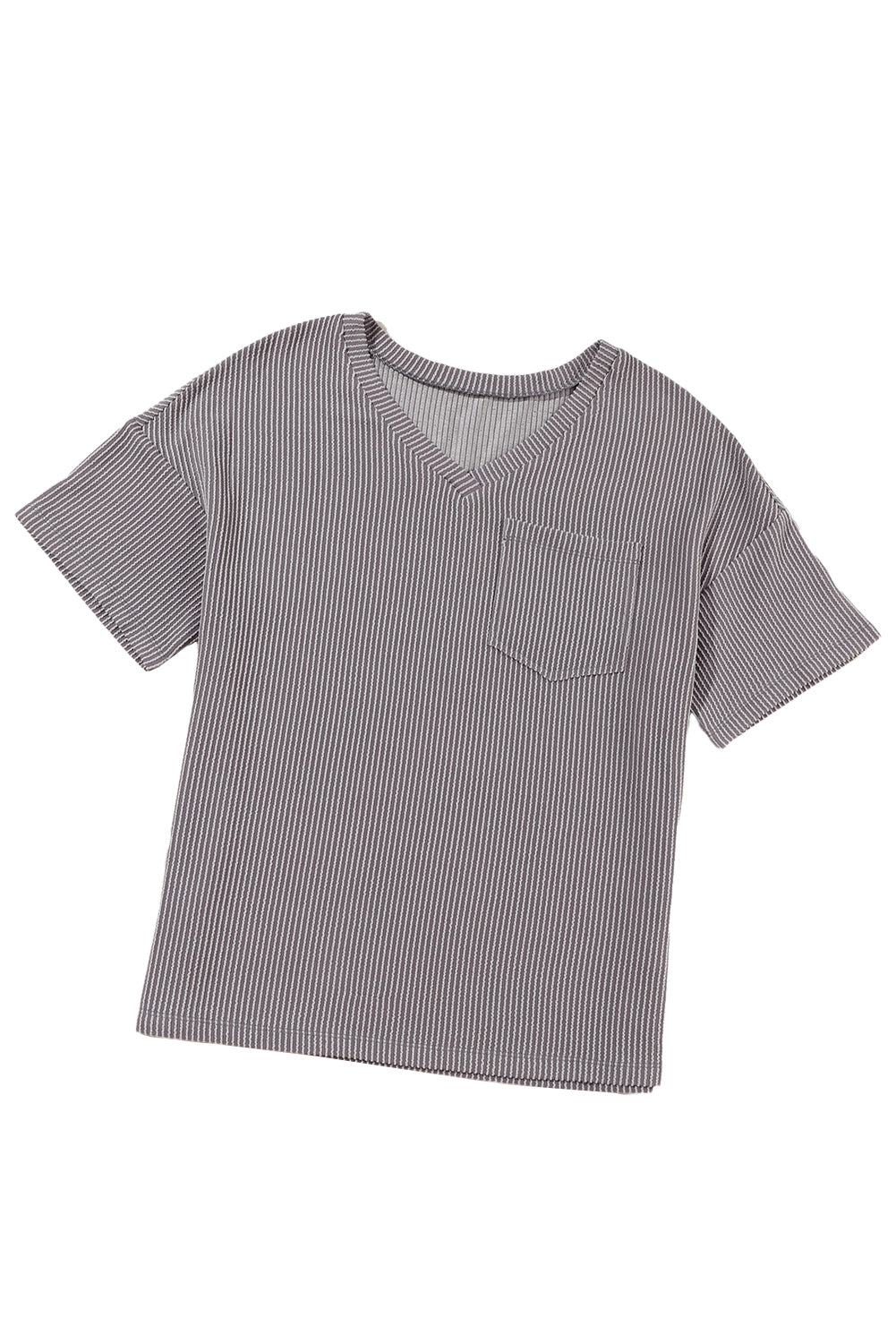 Honeybee Mumford's Light Grey Corded V Neck Chest Pocket Loose T-shirt