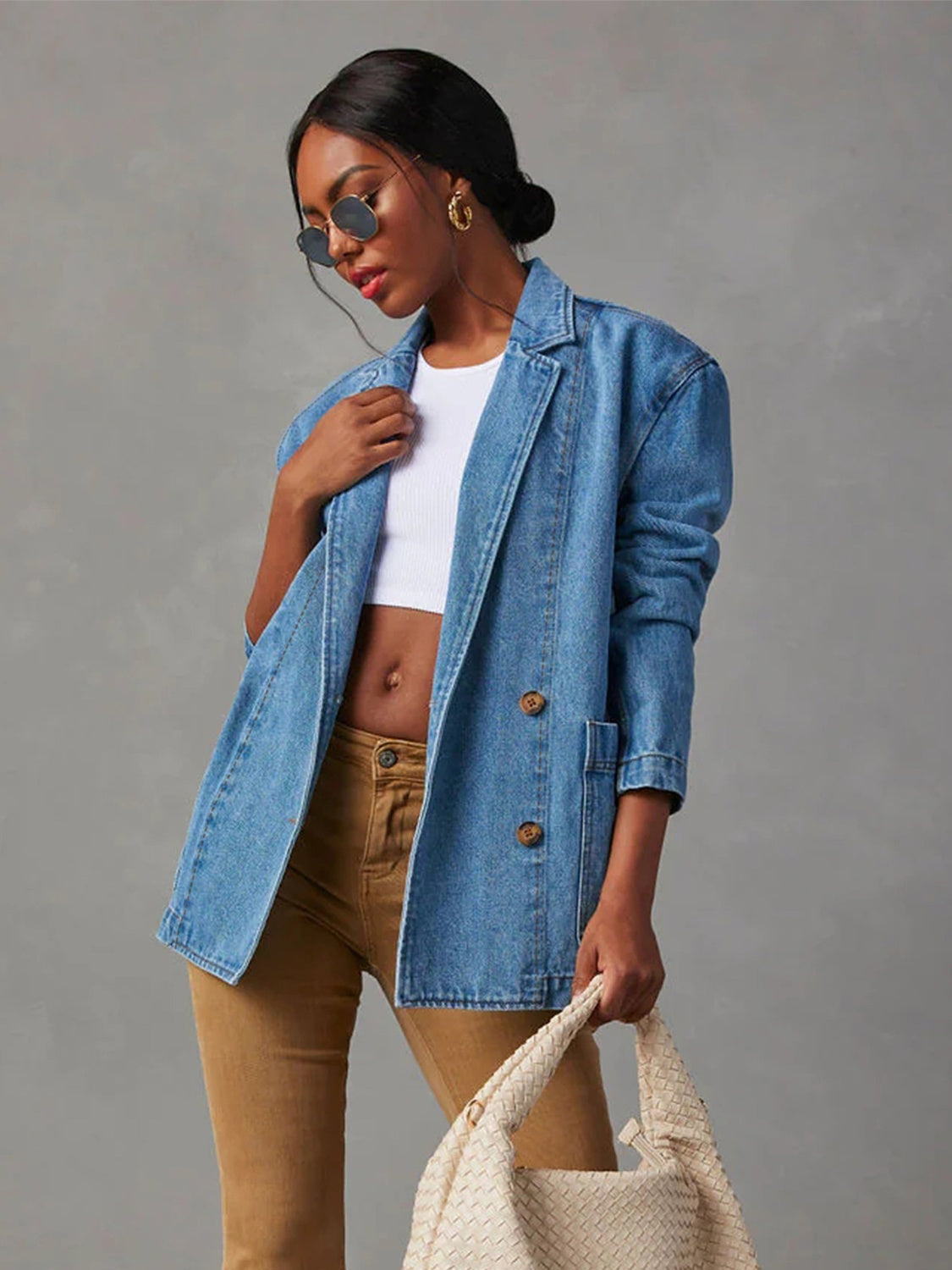 Honeybee Mumford's Collared Neck Long Sleeve Denim Jacket