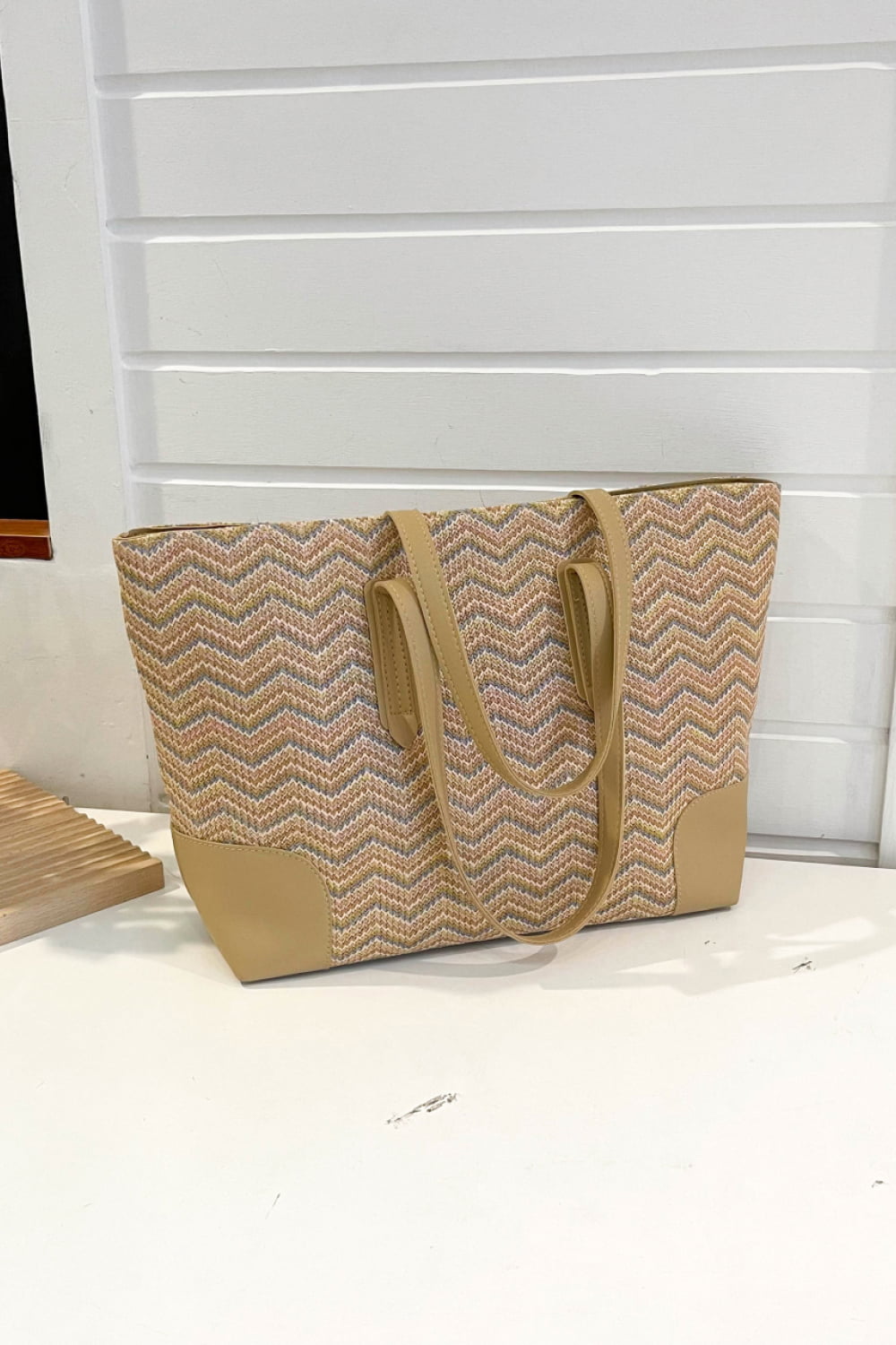 Honeybee Mumford's Chevron Straw Tote Bag