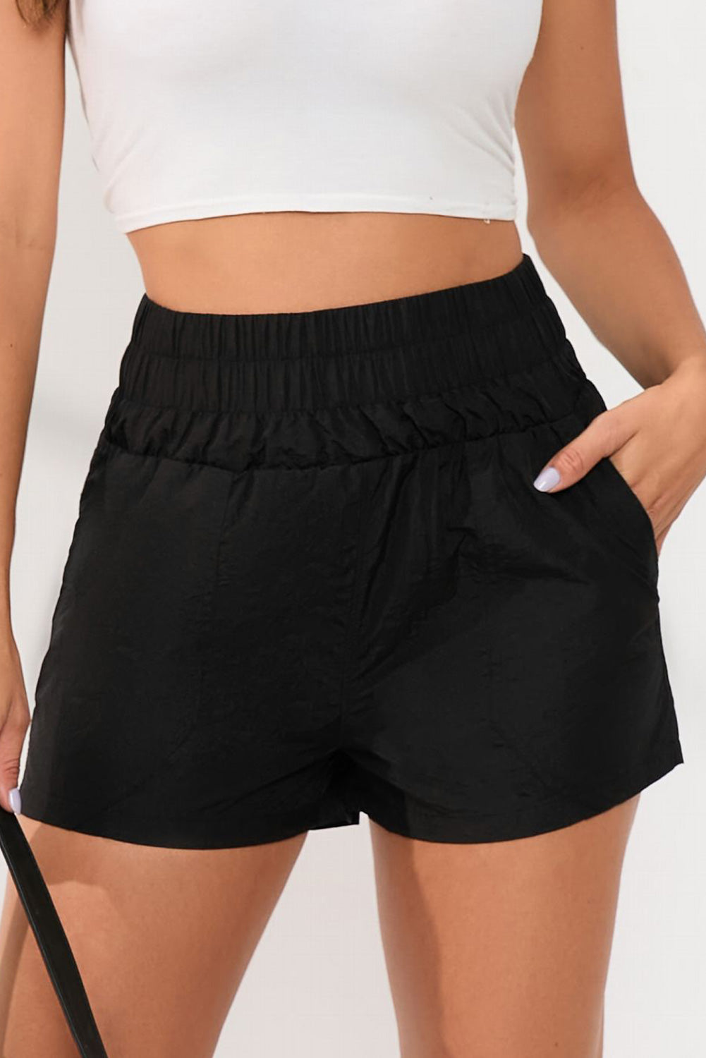 Honeybee Mumford's Black Elastic High Waist Side Pockets Shorts