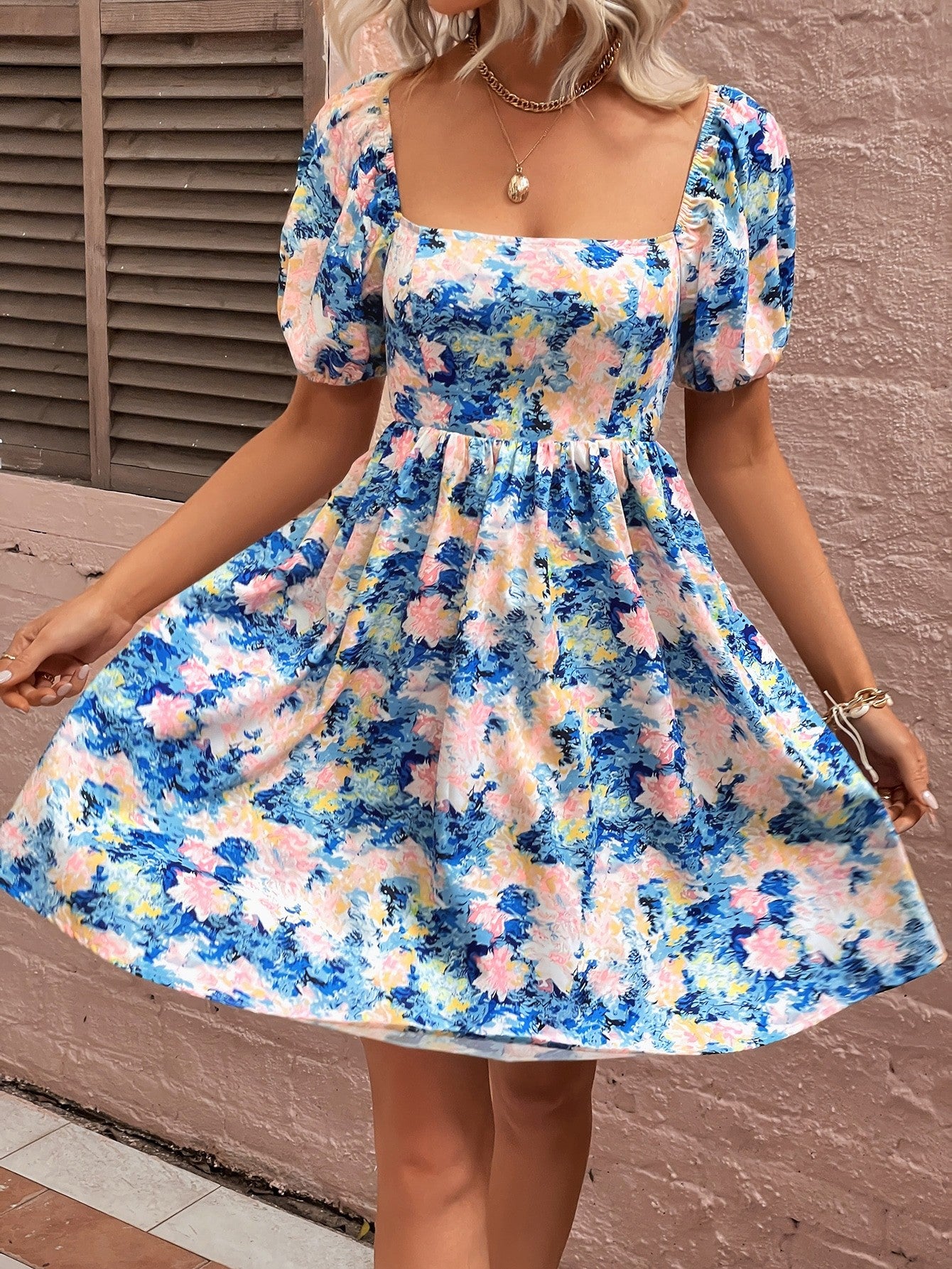 Honeybee Mumford's Floral Square Neck Puff Sleeve Dress