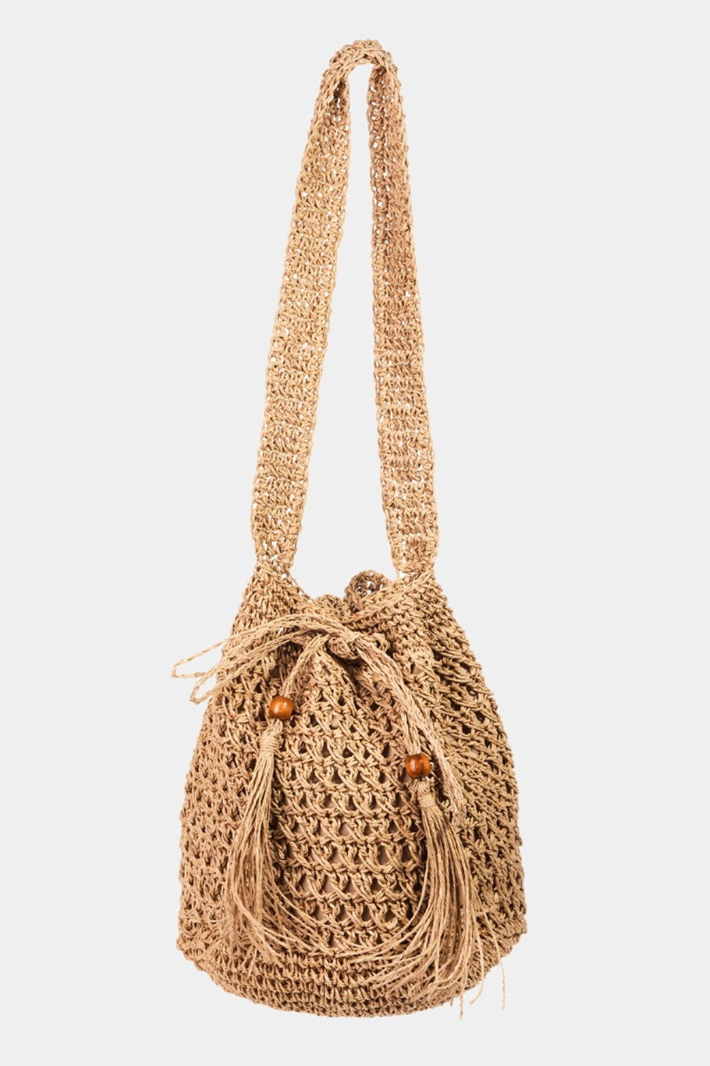 Honeybee Mumford's Straw Braided Drawstring Tote Bag with Tassel